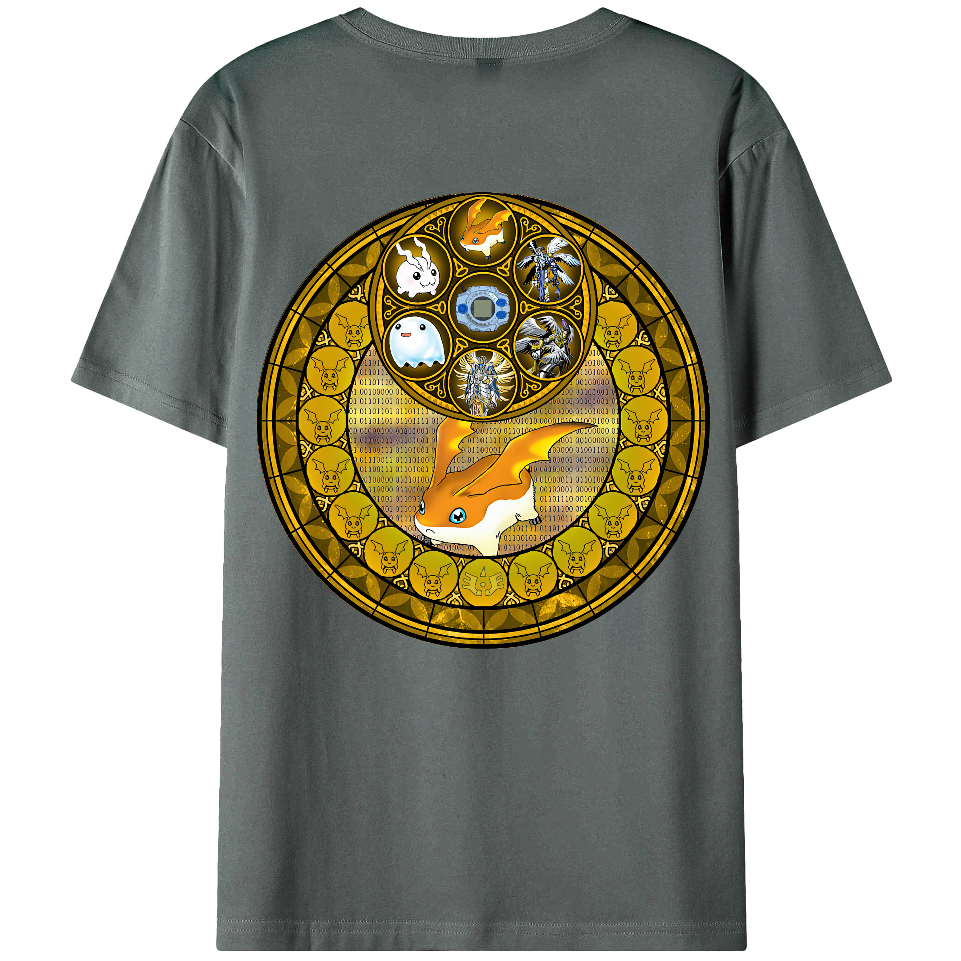 （画像用） Digimon デジタルモンスター/デジモン 綿100％ メンズ半袖Tシャツ（バックプリント） 通気性